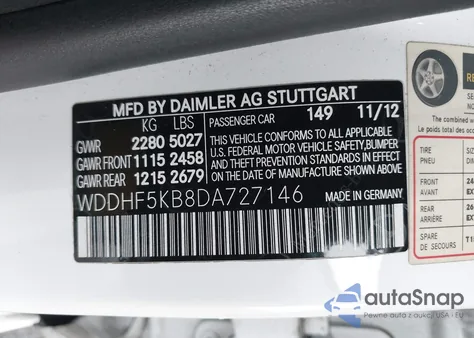 2013 Mercedes-Benz E 350 from USA, damaged, VIN WDDHF5KB8DA727146